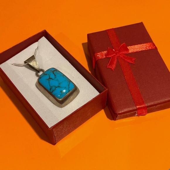 Large Southwestern Vintage Sterling Silver Turquoise 1” Pendant 20” Necklace - Picture 10 of 10